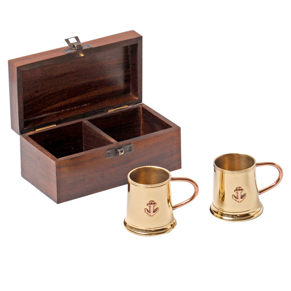 Набор "Двойной грог" в дер. коробке (две медные кружки)
